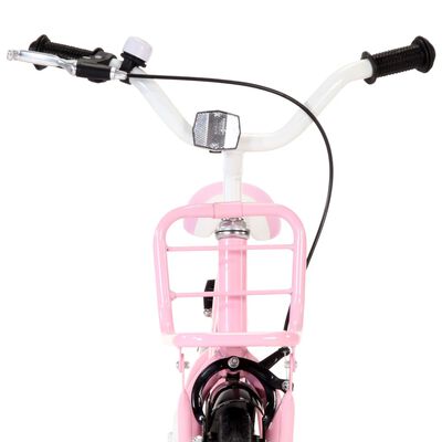 vidaXL Barncykel med frampakethållare 12 tum vit och rosa