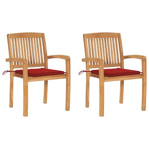vidaXL Tr&auml;dg&aring;rdsstolar 2 st med r&ouml;da dynor massiv teak