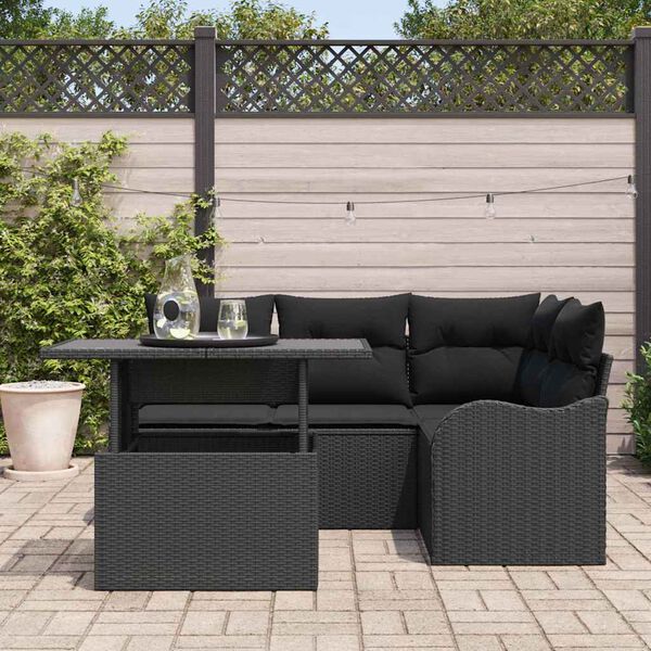 vidaXL Utomhusmatbord med kudde 5 pcs Svart Poly rattan