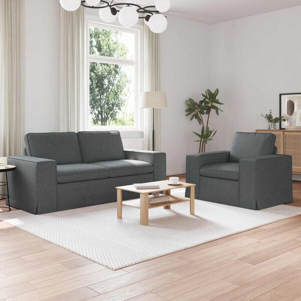 vidaXL Soffa 2 pcs M&ouml;rkgr&aring; 182 x 80 x 82 cm tyg