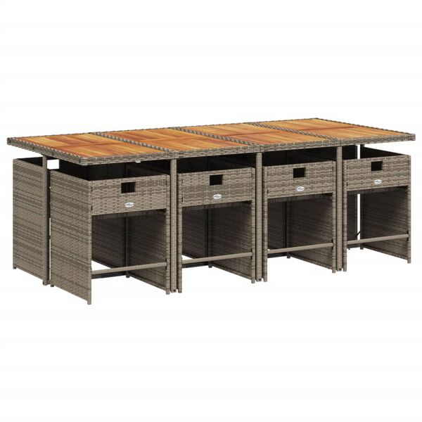 vidaXL Matgrupp f&ouml;r tr&auml;dg&aring;rden med dynor 9 delar gr&aring; konstrotting