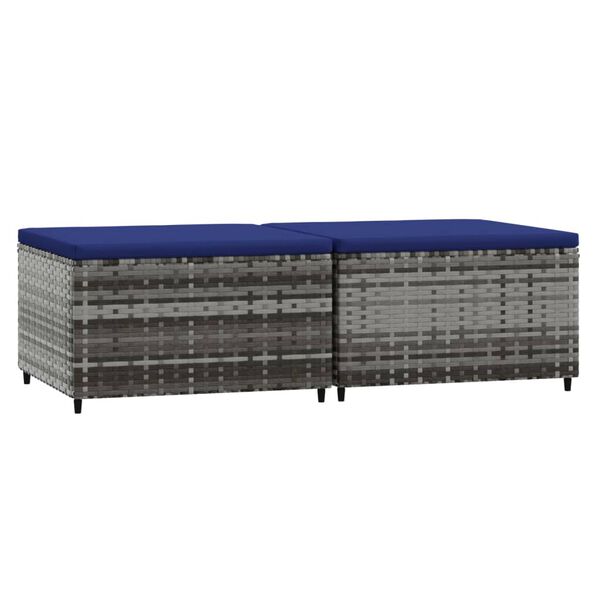 vidaXL Fotpallar med dynor för trädgården 2 st grå konstrotting