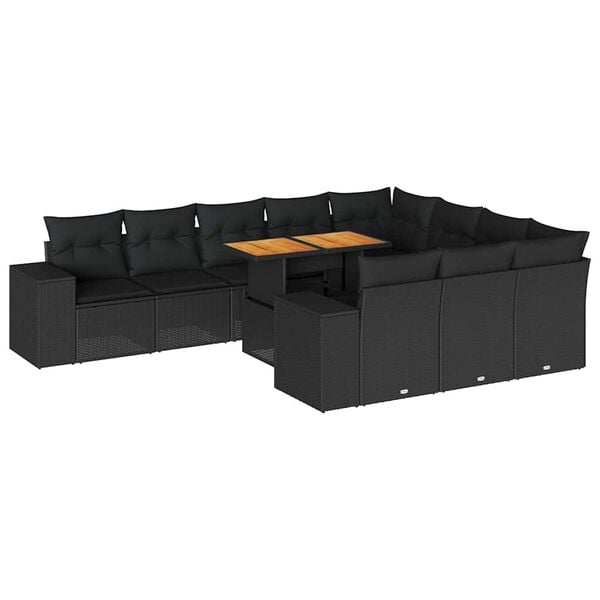 vidaXL Soffgrupp för trädgården dynor 10 delar konstrotting akaciaträ