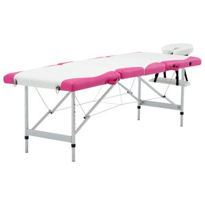 vidaXL Hopf&auml;llbar massageb&auml;nk 4 sektioner aluminium vit och rosa