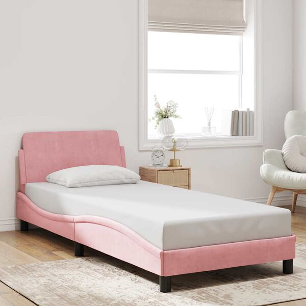 vidaXL Bed Frame with Headboard "Dover" Pink 90x200 cm Velvet