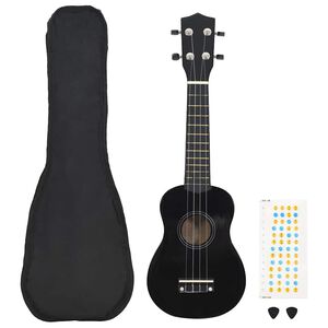 vidaXL Sopranukulele med v&auml;ska f&ouml;r barn sopran svart 21"
