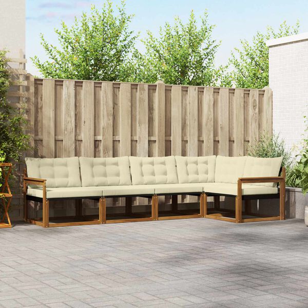 vidaXL Utomhussoffset med kudde 5 pcs Naturlig och Gr&auml;dde