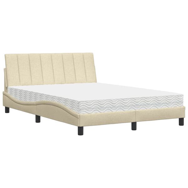 vidaXL Bed with Mattress "Hanko" Cream 140x190 cm Fabric