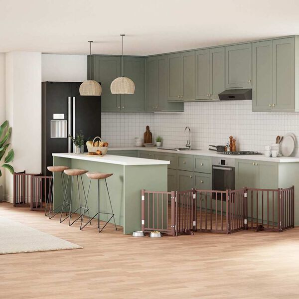 vidaXL Hundgrind med d&ouml;rr vikbar 12 paneler brun 600 cm poppel