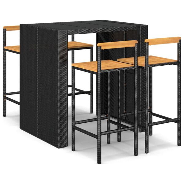 vidaXL Bargrupp för trädgård 5 delar svart konstrotting & akacia