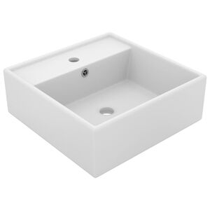 vidaXL Fyrkantigt handfat br&auml;ddavlopp matt vit 41x41 cm keramik