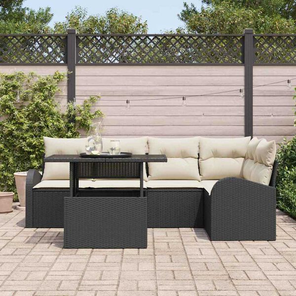 vidaXL Tr&auml;dg&aring;rdsoffset 6 pcs Svart 100 x 55 x 73 cm Poly rattan