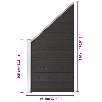 vidaXL Staketpanel WPC 95x(105-180) cm svart