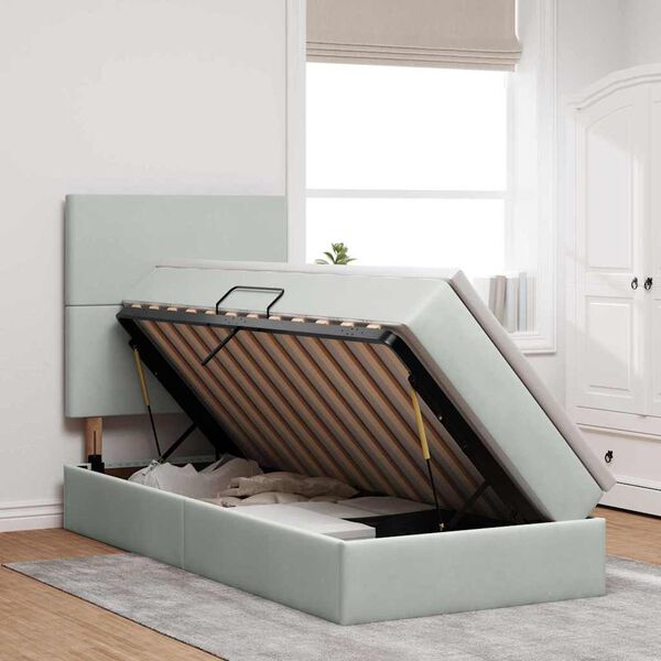 vidaXL F&ouml;rvaringss&auml;ng med LED med madrass Ljusgr&aring; 100 x 200 cm Sammet