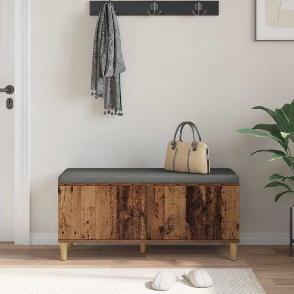 vidaXL Hallb&auml;nk med kudde med lagring Gammalt tr&auml; 100 x 38 x 46 cm