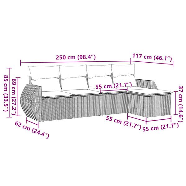 vidaXL Loungegrupp f&ouml;r tr&auml;dg&aring;rden med dynor 5 delar svart konstrotting