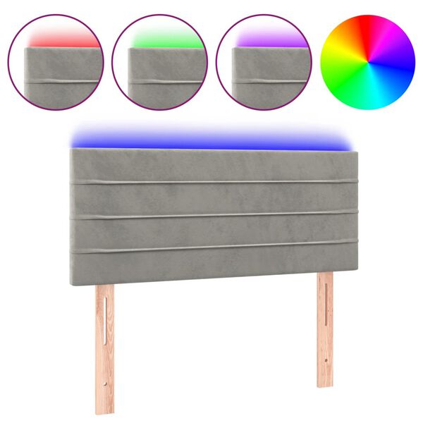 vidaXL Sänggavel LED ljusgrå 100x5x78/88 cm sammet
