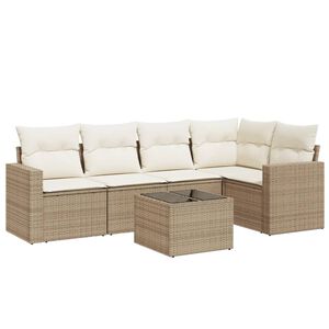 vidaXL Soffgrupp f&ouml;r tr&auml;dg&aring;rden med dynor 6 delar beige konstrotting