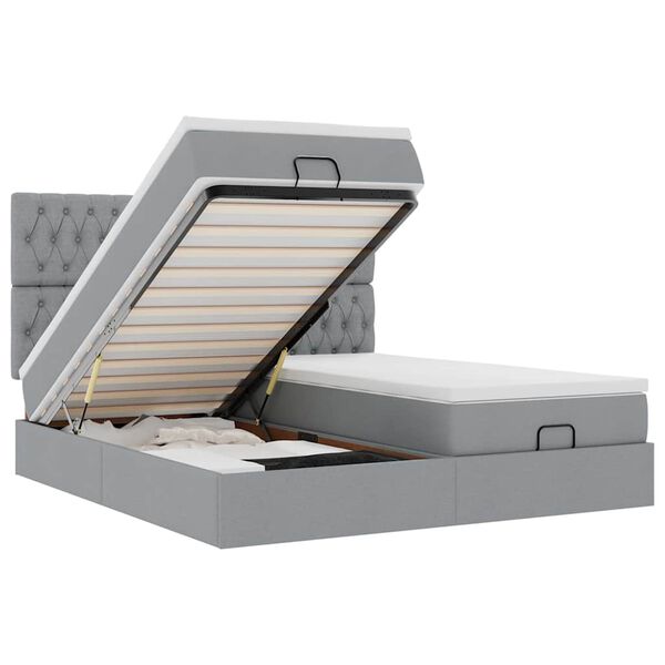 vidaXL Ottoman s&auml;ngram med madrasser ljusgr&aring; 200x200 cm tyg