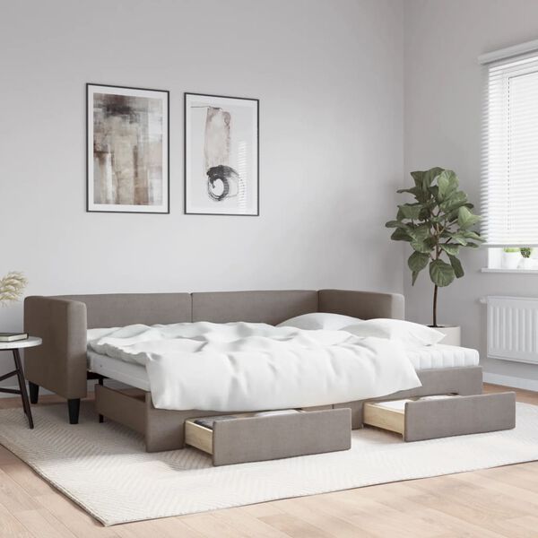 vidaXL Dagbädd utdragbar med lådor taupe 80x200 cm tyg