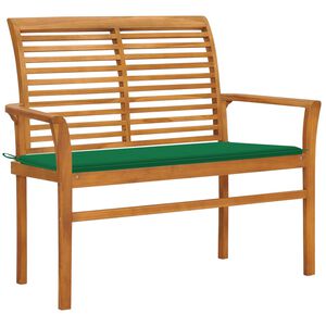 vidaXL Tr&auml;dg&aring;rdsb&auml;nk med gr&ouml;n dyna 112 cm massiv teak