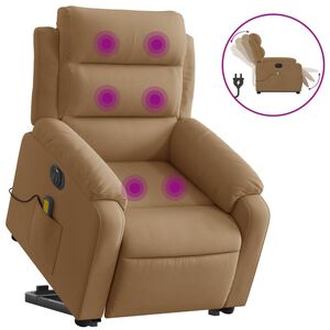 vidaXL Elektrisk massagef&aring;t&ouml;lj med uppresningshj&auml;lp brun sammet