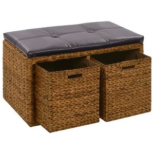 vidaXL B&auml;nk med 2 korgar sj&ouml;gr&auml;s 71x40x42 cm brun