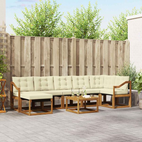 vidaXL Utomhussoffset med kudde 8 pcs Naturlig och Gr&auml;dde