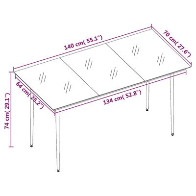 vidaXL Trädgårdsbord svart 140x70x74 cm stål och glas