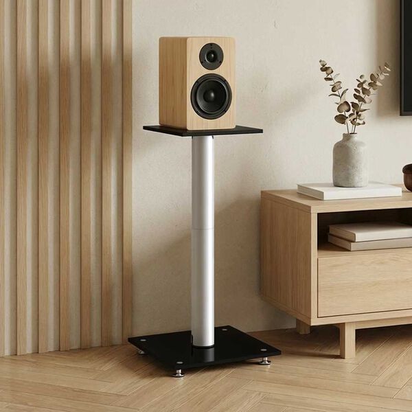 vidaXL H&ouml;gtalarstativ 2 st h&auml;rdat glas 1-pelarmodell svart & silver