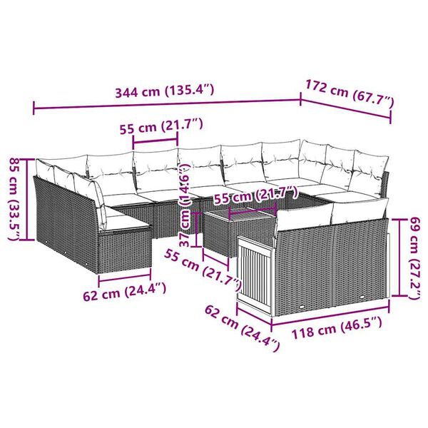 vidaXL Loungegrupp f&ouml;r tr&auml;dg&aring;rden m dynor 13 delar svart konstrotting
