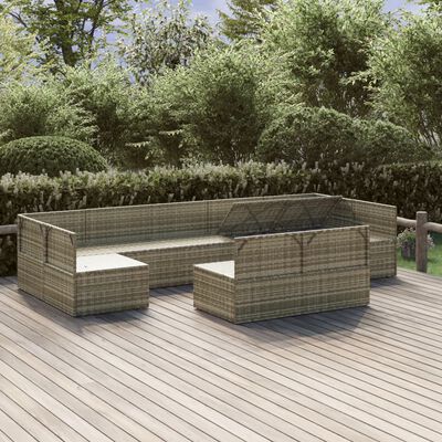 vidaXL Loungegrupp för trädgården med dynor 9 delar grå konstrotting