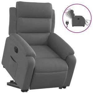vidaXL Elektrisk reclinerf&aring;t&ouml;lj med uppresningshj&auml;lp m&ouml;rkgr&aring; tyg