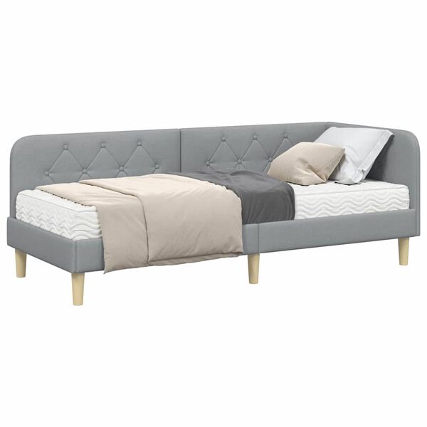 vidaXL Hörn Sängram med madrass med huvudgavel Ljusgrå 80 x 200 cm tyg