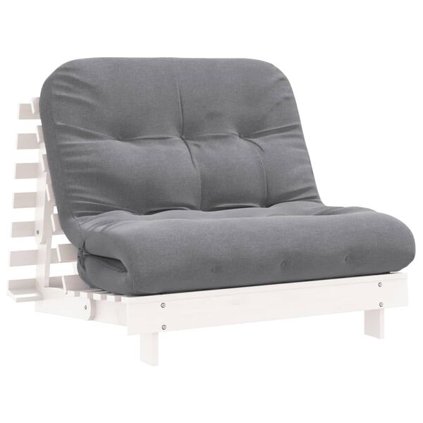 vidaXL Futonb&auml;ddsoffa med madrass vit 100x206x11 cm massiv furu