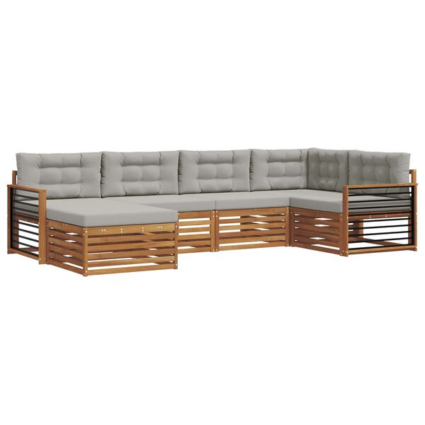 vidaXL Utomhussoffset med kudde 6 pcs Naturlig och Ljus Gr&aring;