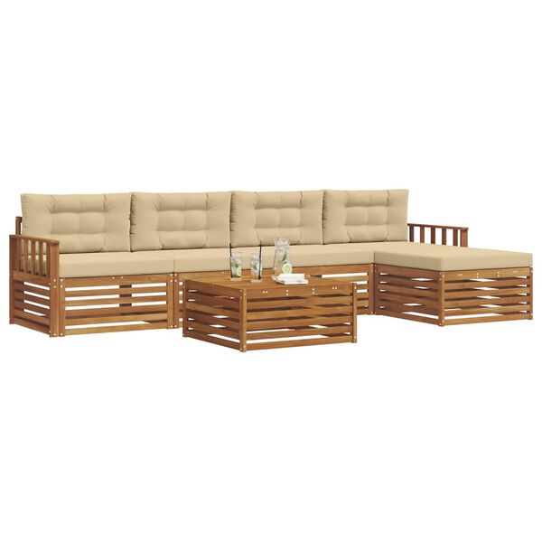 vidaXL Utomhussoffset med kudde 6 pcs Naturlig och Beige