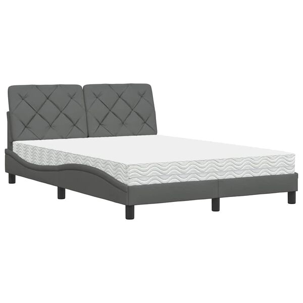 vidaXL Bed with Mattress Dark Grey 140x190 cm Fabric