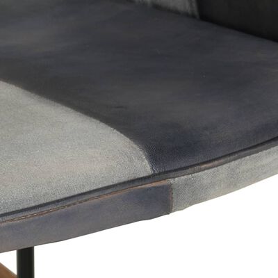 vidaXL Gungstol med fotpall grå äkta läder och kanvas