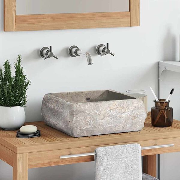 vidaXL Handfat gr&aring; 30x30x13 cm marmor