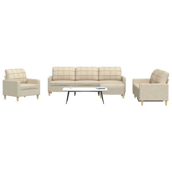 vidaXL Soffgrupp med fotpall 4 delar gr&auml;ddvit tyg