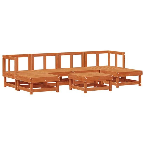 vidaXL Tr&auml;dg&aring;rd loungem&ouml;bler 7 pcs VaxBrun Massivt furu