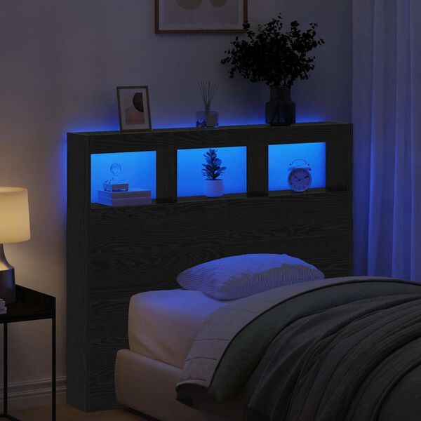 vidaXL Huvudgavel med hylla Svart Ek 120 x 17 x 102 cm Konstruerat trä