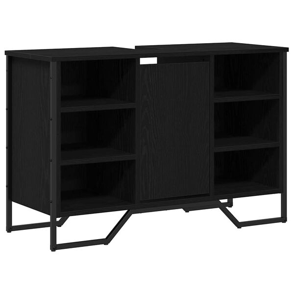 vidaXL Badrumssk&aring;p med handfat med hylla Svart Ek 91 x 35 x 60 cm