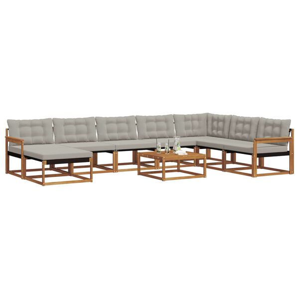 vidaXL Utomhussoffset 9 pcs Naturlig och Ljus Gr&aring; Massivt Akaciatr&auml;