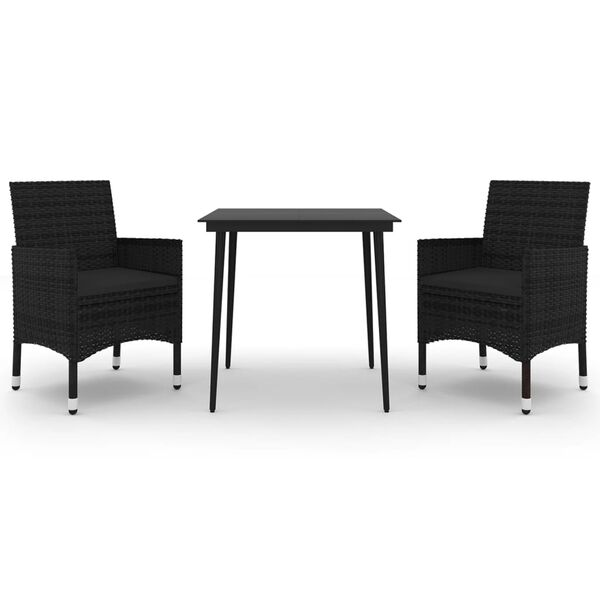vidaXL Matgrupp för trädgården 3 delar med dynor konstrotting och glas