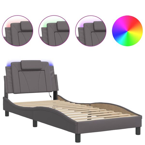 vidaXL Bed Frame "Viana" with LED without Mattress Grey 80x200 cm