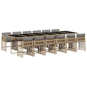 vidaXL Matgrupp f&ouml;r tr&auml;dg&aring;rden med dynor 13delar mixbeige konstrotting