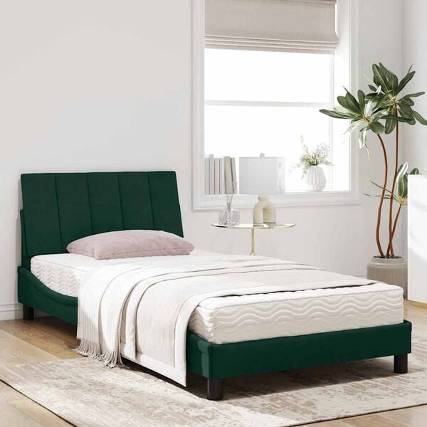 vidaXL Bed with Mattress "Hanko" Dark Green 100x200 cm Velvet