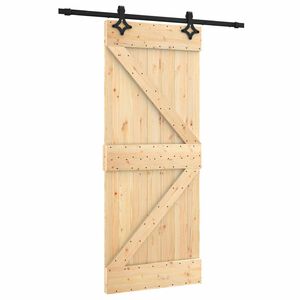 vidaXL Skjutd&ouml;rr Naturlig och svart 85 x 210 cm Massiv furutr&auml;d&ouml;rr